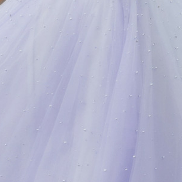 Blue strapless tulle long gown with scattered pearls - Picture 4 of 7